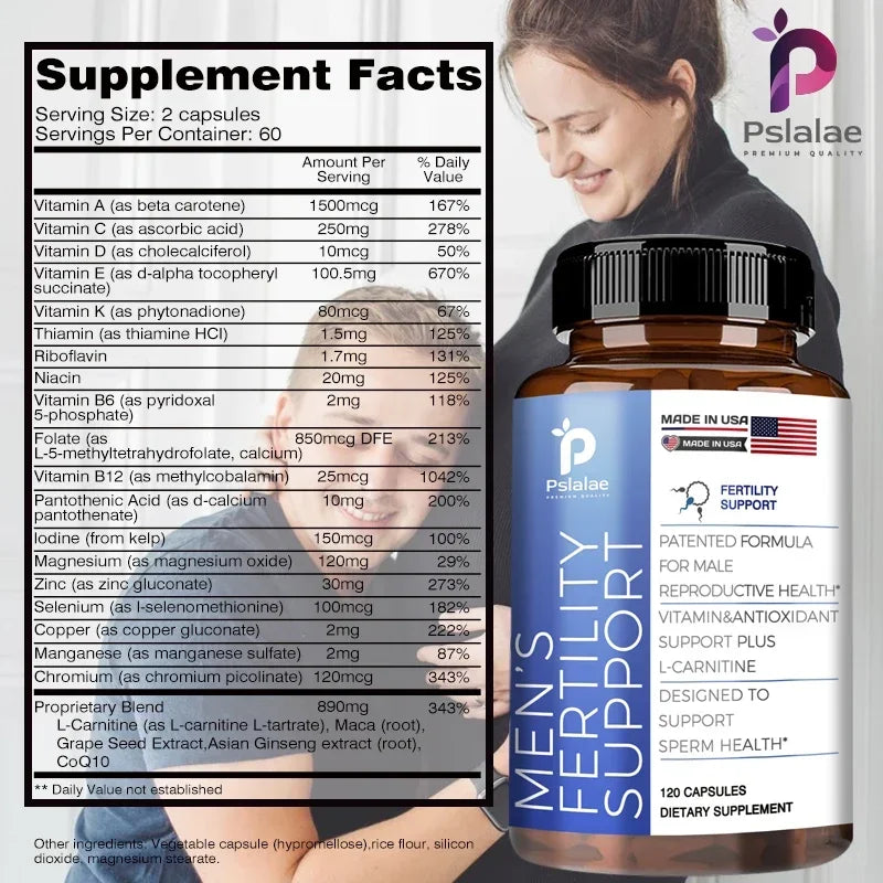 Male Fertility Supplements | Count & Motility Support | Fertility Support Includes L-Carnitine, Zinc & Folic Acid