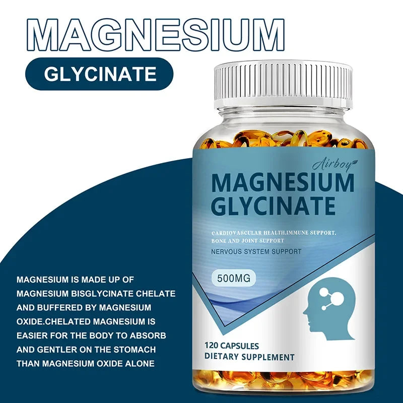 Magnesium Glycinate - Nerves System, Improve Mood Nervous, Muscles Recovery, Heart Health, Sleep Quality Support