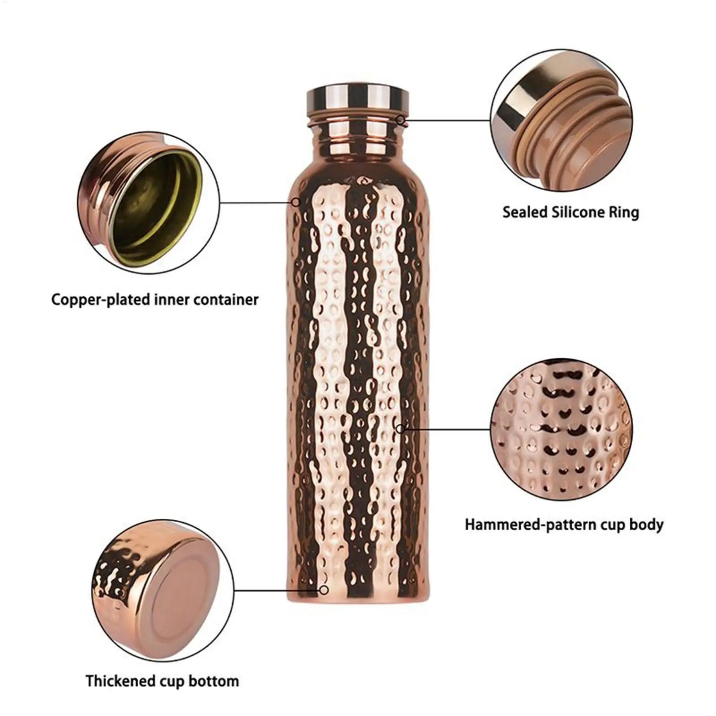 Copper Bottle Leak-Proof Insulated Copper Water Bottle Portable Leakproof 27Oz Cup For Gym Camping Traveling Hydration Work
