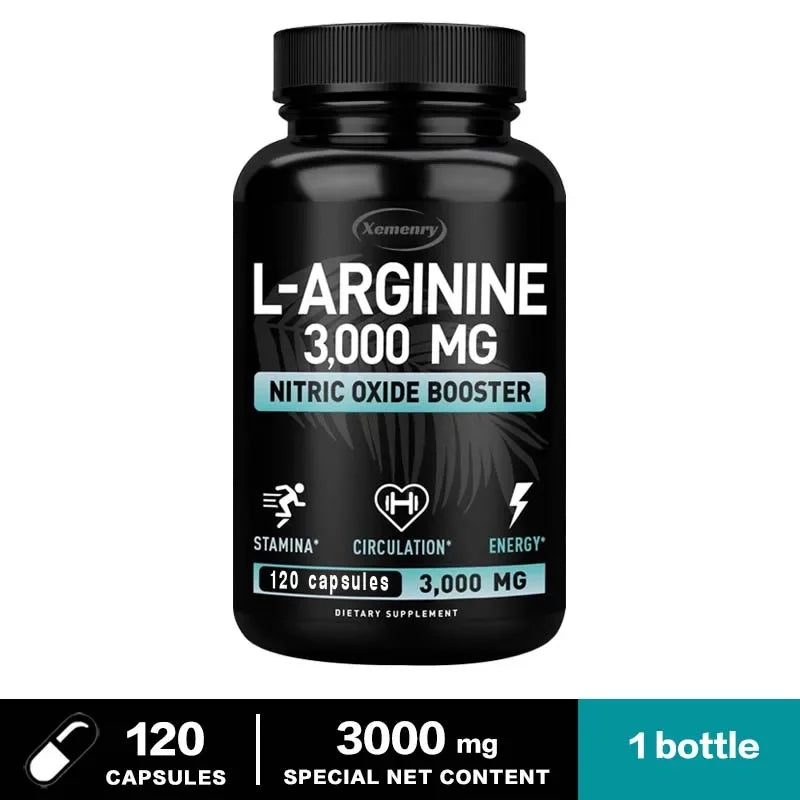 L-Arginine Capsules 3000mg - Nitric Oxide Boosters - for Supporting Muscle Growth, Vascular Function and Energy