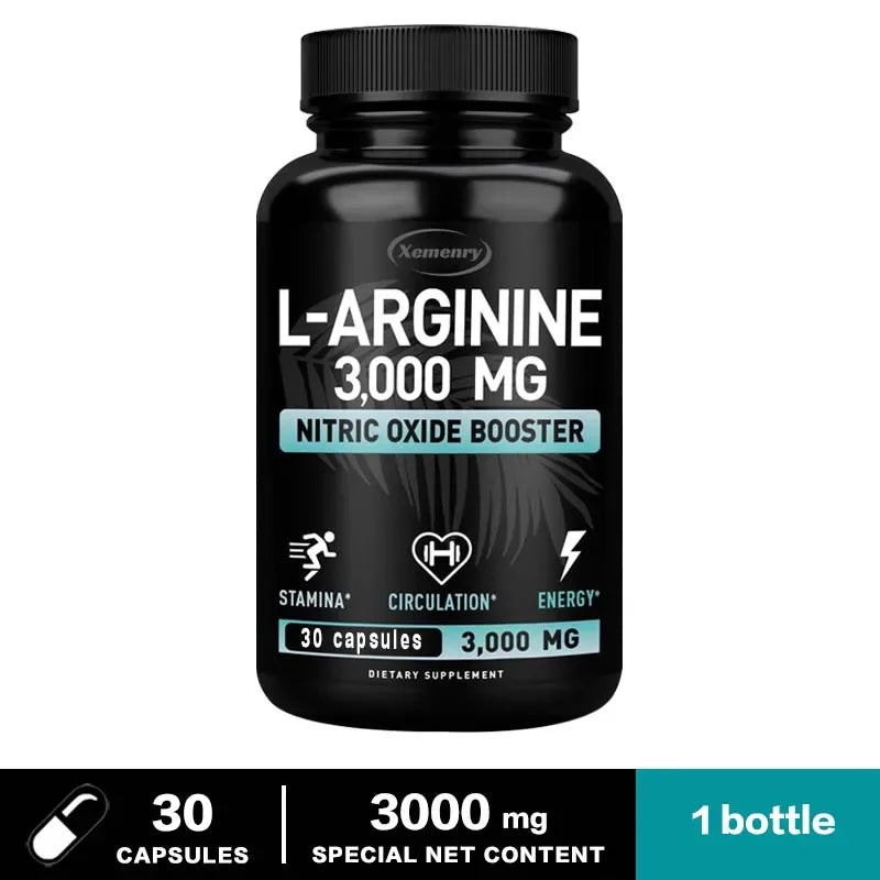 L-Arginine Capsules 3000mg - Nitric Oxide Boosters - for Supporting Muscle Growth, Vascular Function and Energy