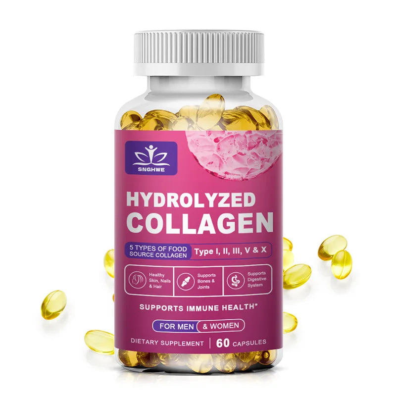 Powerful Hydrolyzed Collagen Capsules with Hyaluronic Acid Antioxidant Skin Hair Nails Health With Vitamins&Minerals