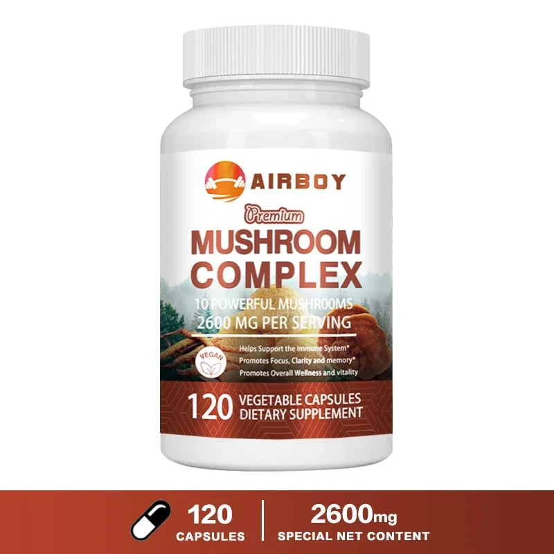 Mushroom Complex Capsules - with Lions Mane, Chaga, Reishi Nootropic Brain Supplement for Memory and Focus, Enhance Energy