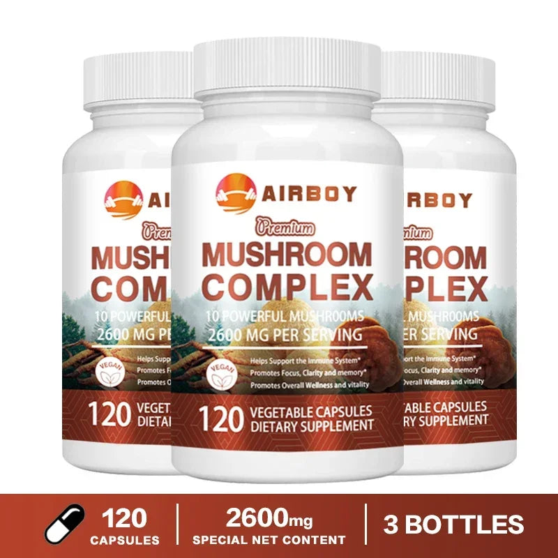 Mushroom Complex Capsules - with Lions Mane, Chaga, Reishi Nootropic Brain Supplement for Memory and Focus, Enhance Energy