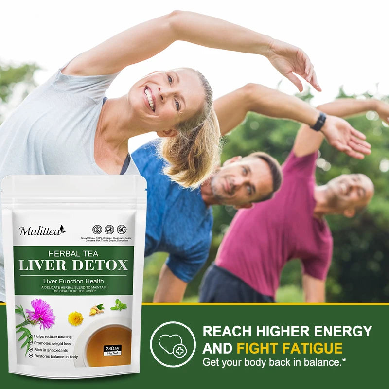 Mulittea 42day Detox Liver Tea for Improve Liver Function Clean the Lungs Treat Sore Throat & Bad Breath Protect Liver Health