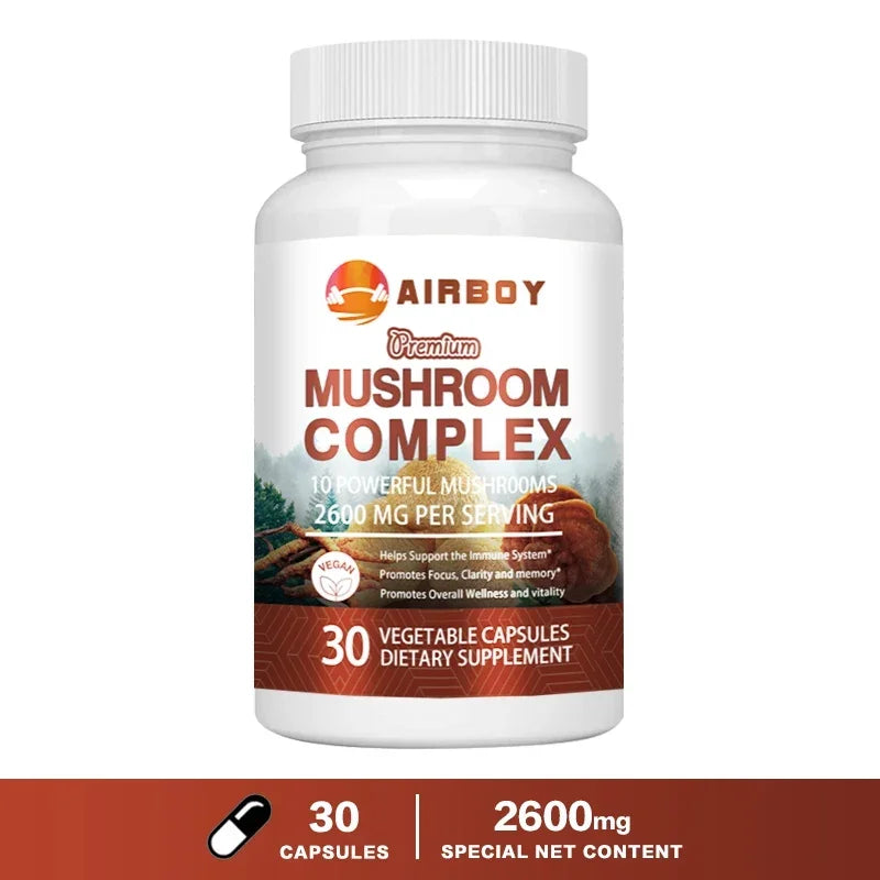 Mushroom Complex Capsules - with Lions Mane, Chaga, Reishi Nootropic Brain Supplement for Memory and Focus, Enhance Energy
