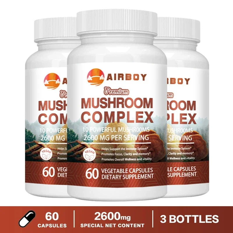 Mushroom Complex Capsules - with Lions Mane, Chaga, Reishi Nootropic Brain Supplement for Memory and Focus, Enhance Energy