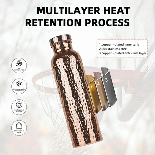 Copper Bottle Leak-Proof Insulated Copper Water Bottle Portable Leakproof 27Oz Cup For Gym Camping Traveling Hydration Work